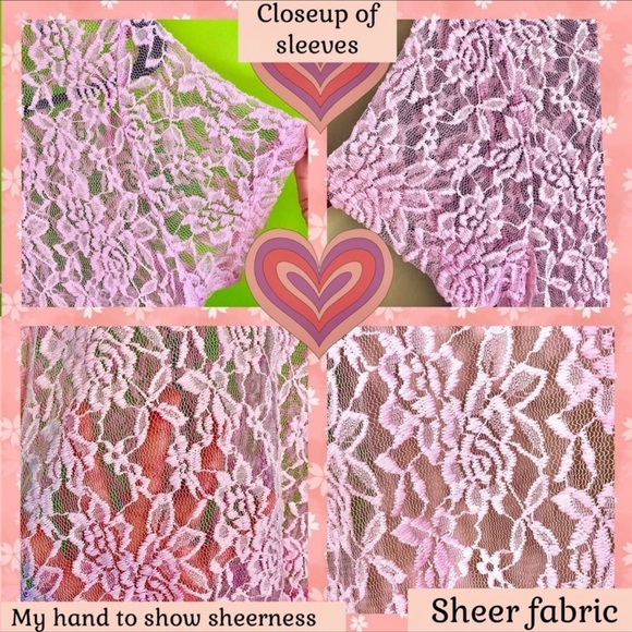 L PINK SHEER FLORAL LACE TUNIC DRESS RUFFLE HEM PREOWNED ITEM - Picture 7 of 12